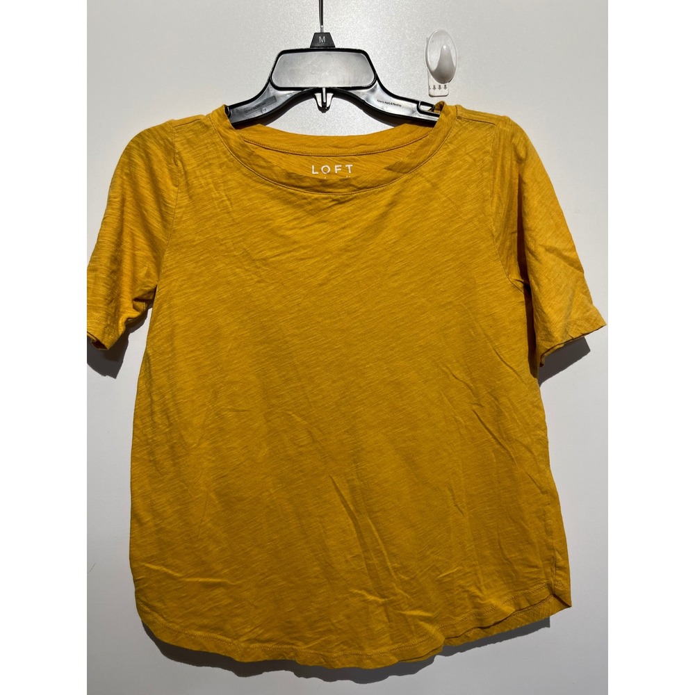 LOFT Vintage Soft Mustard Yellow Slub Knit Short Sleeve Crew Neck T-Shirt Small